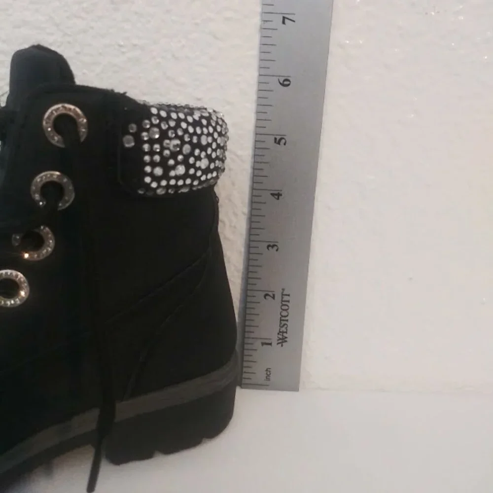 Black and silver rhinestone ankle boots girls size 13